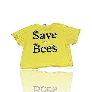 Women's Yellow Crop Top T-Shirt "Save the Bees" Graphic Size S Casual